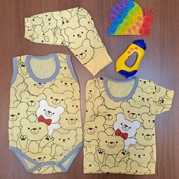 لباس نوزادی سه تیکه طرح  خرسی زرد ( با ارسال رایگان  )