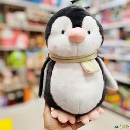 عروسک پولیشی پنگوئن شالدار دو رنگ وارداتی لپ گلی  ارتفاع 32 سانت