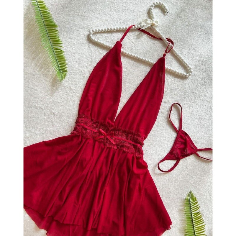 لباس خواب عروسکی برند  Lorenza از لاوین سایز L و XL جنس حریر کرپ سنگین رنگ قرمز، صورتی،سفید و مشکی کد 2229 