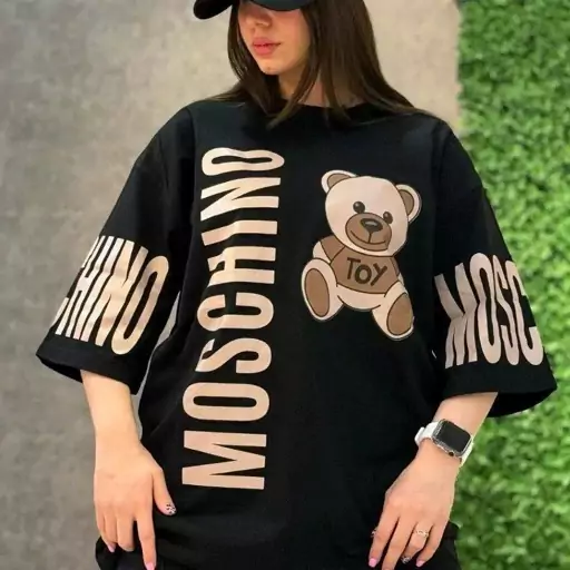  تیشرت لانگ MOSCHINO TOY جنس نخ پنبه باکیفیت تیشرت زنانه شومیزدخترانه تشرت لش زنانه