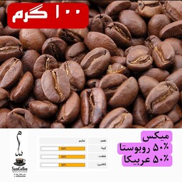قهوه میکس  50درصد روبوستا 50 درصد عربیکا مخلوطی از چهار دان تازه و با کیفیت طعم و عطری دلنشین (درجه1) 100 گرمی
