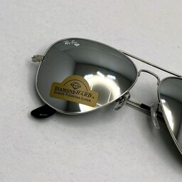 عینک آفتابی خلبانی ریبن شیشه سنگ آینه ای فریم نقره ای سایز 3025 همراه پک 