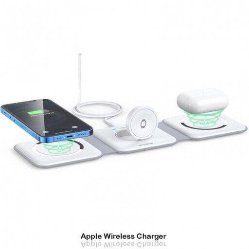 شارژر مگنتی وایرلس سه کاره 3 in 1 Foldable Wireless Charger Magnetic 3 in 1 Charging Station for Apple