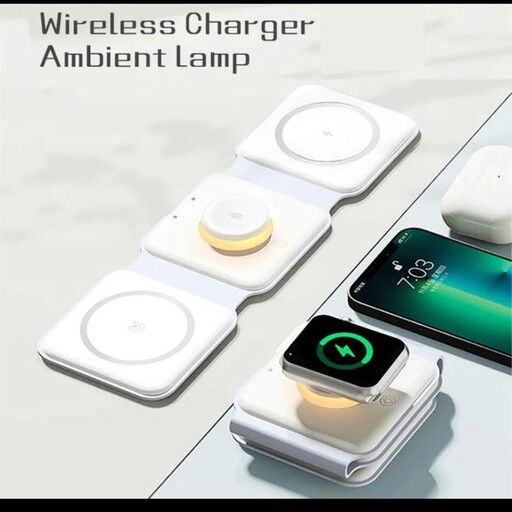 شارژر مگنتی وایرلس سه کاره 3 in 1 Foldable Wireless Charger Magnetic 3 in 1 Charging Station for Apple