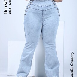 شلوار جین دمپا ریش زنانه سایز بزرگ،بغل دکمه کمر گنی،جنس جین سوپر کش اعلا،سایز 46تا56.شلوار لی