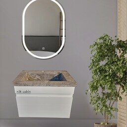 فول ست کابین شیب دار روکش کلکته سفید  و سنگ طبیعی پرشین(سیفون مخفی) به همراه آینه بک لایت (لمسی)- مدل 7030RP