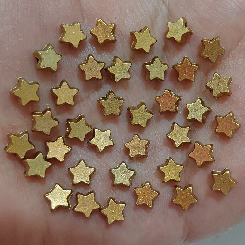 مهره طرح ستاره طلایی دوسوراخ دار  (پک 30عددی) سایز 6 بین مهره ای 