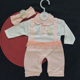 سرهمی نوزادی گیپوردار همراه با تل دخترانه سایز یک دو سه جنس نخی سیسمونی نوزاد  بادی نوزادی لباس نوزادی سیسمونی