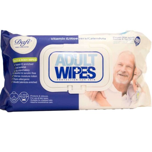 دستمال مرطوب ADULT WIPES دست و صورت دافی مناسب بزرگسالان 100عددی 