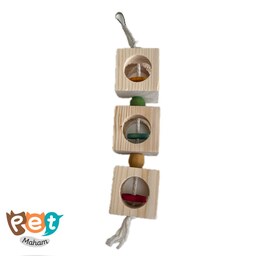 اسباب بازی پرنده مدل آویز مکعبی چوبی با رنگ خوراکی تمام چوب مناسب انواع پرنده کد 952