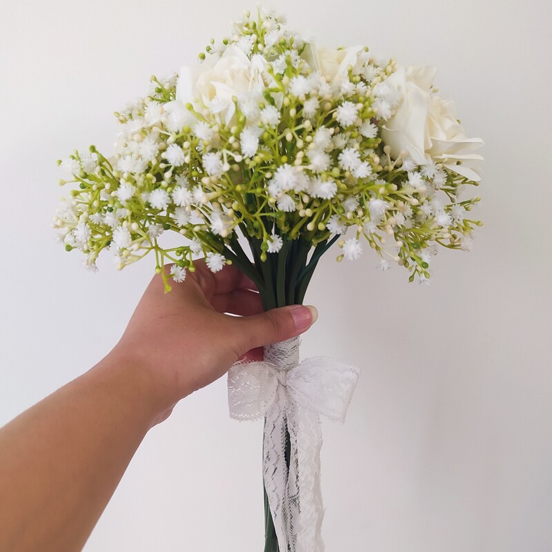 دسته گل مصنوعی و ماندگار عروس ترکیب ژسپوفیلا و رز  