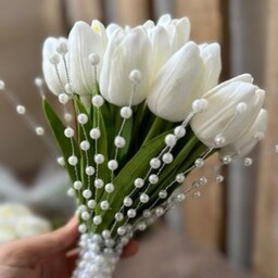دسته گل عروس  لاله سفیدمصنوعی  عقد عروسی نامزدی