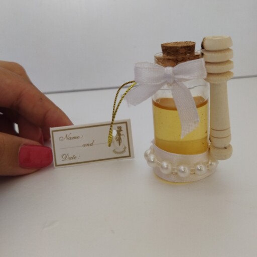 گیفت شیشه عسل با قاشق چوبی برای یادبود عقدوعروسی