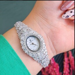 ساعت نقره زنانه مدل پر فروش بازار جواهرات با دور موتور بیضی میوتای ژاپن همراه فاکتور معتبر و جعبه کادویی