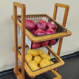 سبد سیب زمینی پیاز چوبی چرخ دار ترولی رنگ شده ضد آب