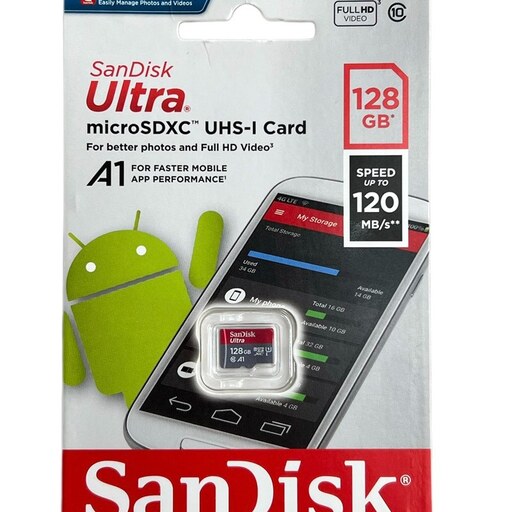 کارت حافظه microSDXC سن دیسک مدل Ultra کلاس 10 استاندارد UHS-I U1 سرعت 120MBps ظرفیت 128 گیگابایت