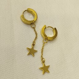 گوشواره استیل طلایی زنانه آویز ستاره 