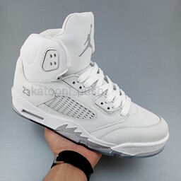 کفش جردن  Nike Jordan 5  مردانه  رنگ سفید تمام 41 تا 45 ( کتونی جردن ساقدار - جردن 5 - jordan 5 - کفش ایر جردن-  ) 