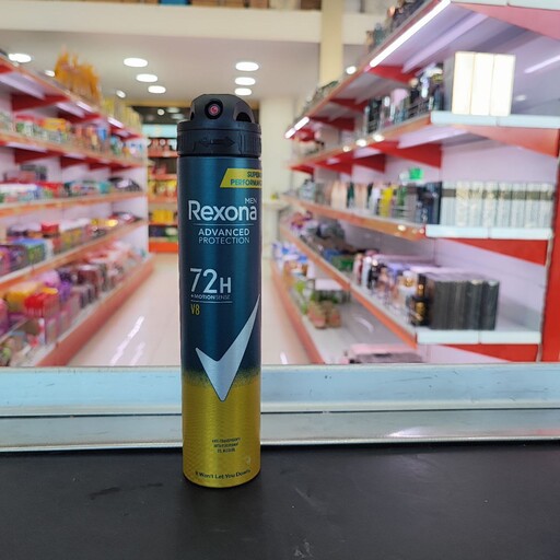 اسپری بدن مردانه رکسونا rexona مدل V8 دارای ماندگاری 72 ساعته حجم 200 میل