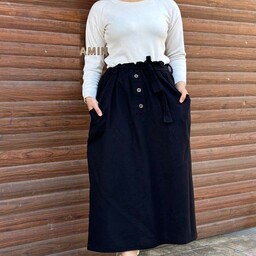 دامن بلند زنانه ودخترانه جنس لینن فری سایز(ازسایز36تا46)دارای جیب