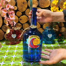 بطری خورشیدی آبی نرگس باحجم یک لیتر و درب  چوب پنبه وارداتی  محصولی جدید دست ساز 
