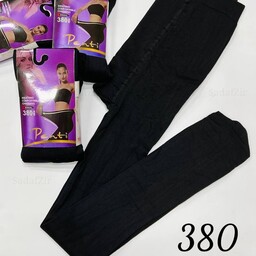 جوراب شلواری زنانه مشکی ضخامت 380  کمر گن دار کیفیت عالی فری سایز 44 الی 50 