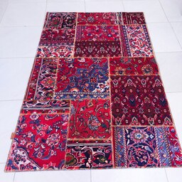 فرش چهل تیکه دستباف - 3 متری - رنگ لاکی - تیکه دوزی شده -  قابل تولید در هر سایز