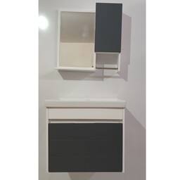 روشویی کابینتی طوسی سفید سایز 50در37 همراه آینه و باکس در 3 رنگ طوسی و سفید و طرح چوب 