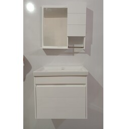 روشویی کابینتی سفید سایز 50در37 همراه آینه و باکس در رنگهای سفید و طوسی 
