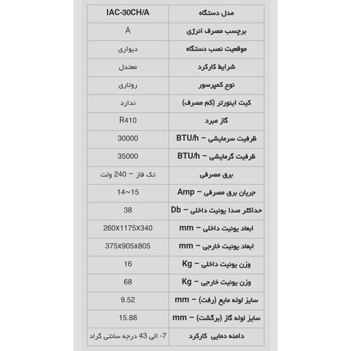 کولر گازی اسپلیت ایران رادیاتور 30000 مدل معمولی