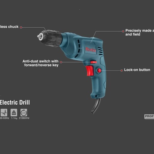 دریل رونیکس سه نظام اتوماتیک  350 مدل 2113 وات ،  برقی 10 میلی متری  با گارانتی معتبر