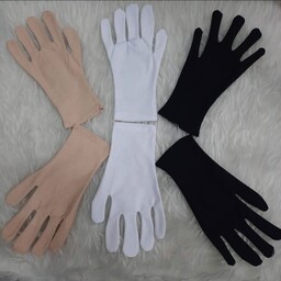 دستکش نخی زنانه در چهار  رنگ مشکی سفید و کرم و طوسی فری سایز 