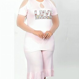 ست لباس راحتی زنانه و دخترانه ست تیشرت شلوار  دامنی چین دار  زنانه فری سایز جنس پنبه سوپر  