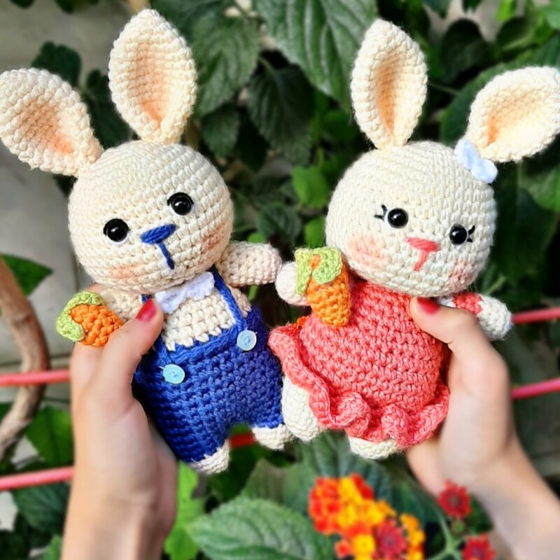 ست عروسک بافتنی خرگوش دختر و پسر