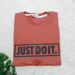 تیشرت مردانه JUST DO IT یقه و آستین کشبافت رنگ گلبهی نخ پنبه ارسال رایگان 