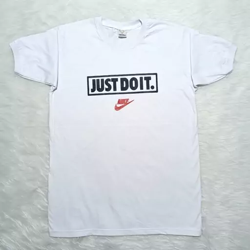 تیشرت مردانه JUST DO IT یقه و آستین کشبافت رنگ سفید نخ پنبه ارسال رایگان 