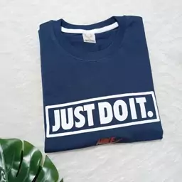 تیشرت مردانه JUST DO IT یقه و آستین کشبافت رنگ سورمه ای نخ پنبه ارسال رایگان 