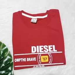 تیشرت مردانه   DIESEL یقه کشبافت و آستین ساده رنگ قرمز نخ پنبه ارسال رایگان 