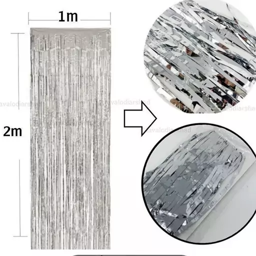 پرده متالایز ریش ریش نقره ای