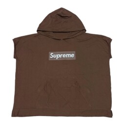 تیشرت مردانه کلاه دار خفاشی قهوه ای سوپریم supreme