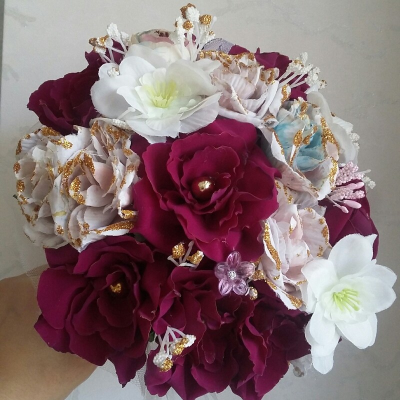 دسته گل مصنوعی عروس تِم بنفش