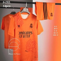 کیت رئال مادرید y3  نارنجی 2025( پیراهن و شورت)