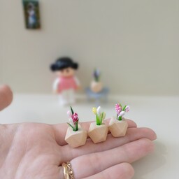 گلدان مینیاتوری چوبی طرح چند ضلعی مناسب برای ماکت سازی، خانه عروسکی و باربی در رنگ دلخواه