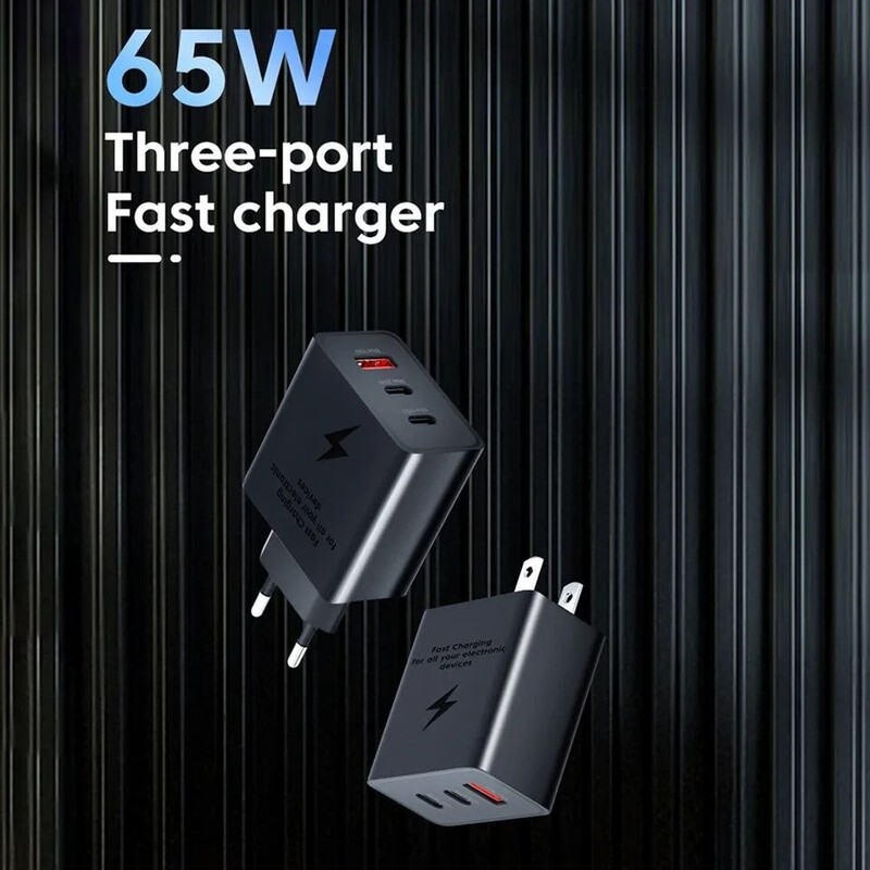شارژر 65W سامسونگ مدل سه پین UK سوپر فست شارژ دو پورت PD یک پورت USB همراه با کابل
