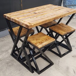 میز صندلی  ناهار خوری چوب و فلز  میز صندلی کافی شاپی ست چهار نفره 