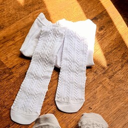 جوراب شلواری نخ پنبه بچگانه سفید 5 تا 6 سال