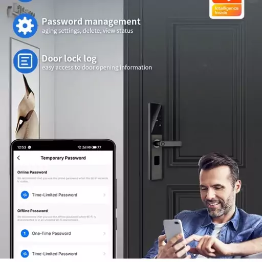 دستگیره هوشمند لوته اثرانگشتی مدل Tuya فول اتومات قفل هوشمند برند smart lock  لمسی  v200 قفل دیجیتال تویا هوشمند سازی