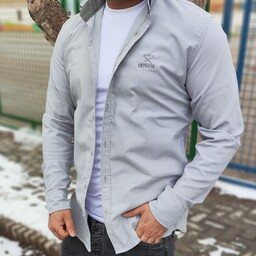 پیراهن مردانه طوسی روشن آستین بلند  اندامی کشی ساده بنگال گرم بالا m تا 6xl