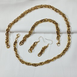 سرویس کامل زنانه ست گردنبند دستبند و گوشواره استیل درجه یک مشابه طلا