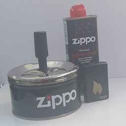 ست فندک و زیر سیگاری زیپو مشکی  به همراه بنزین زیپو 